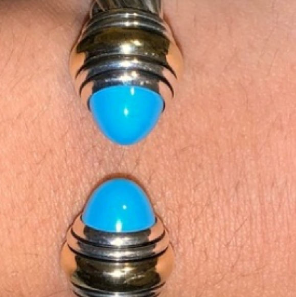 David Yurman Turquoise Gold rim Cable Cuff - Picture 3 of 4